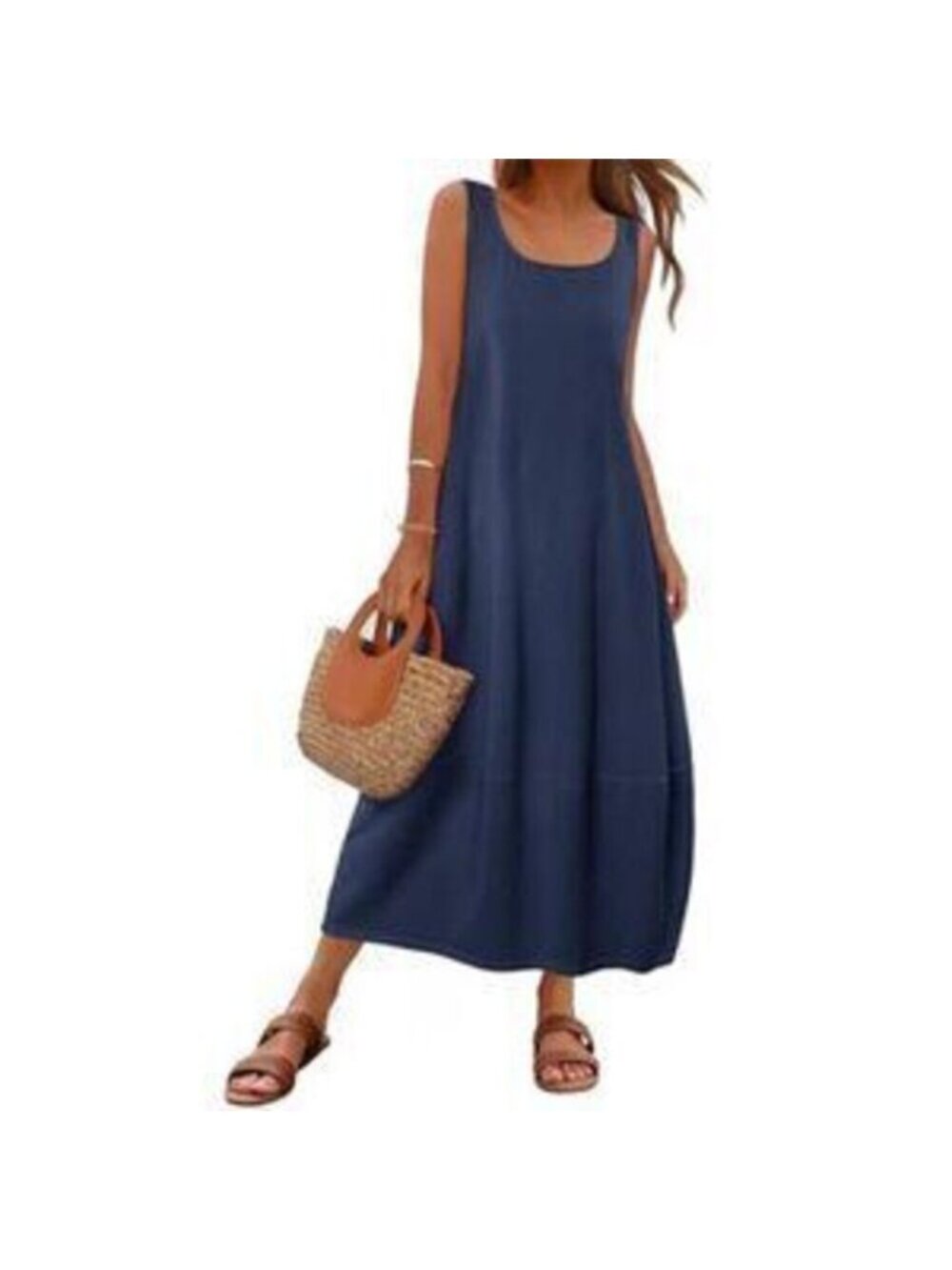 Women's Boho Maxi Sundress Summer Dress Scoop Neck Sleeveless Loose Tank Dress